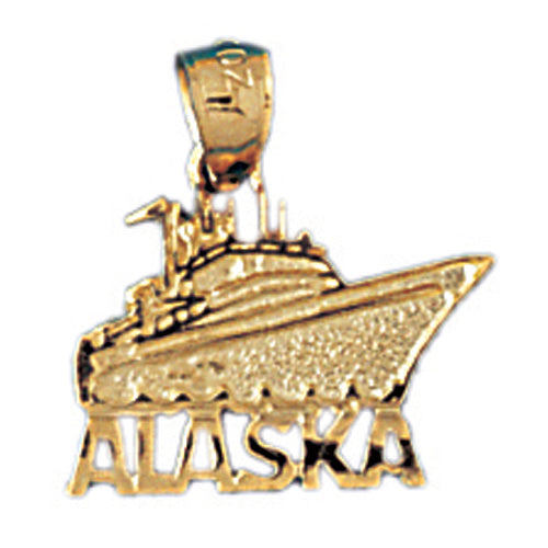 14k Yellow Gold Alaska Ship Charm