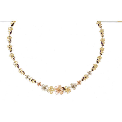 14k Tri-Color Gold Plumeria Necklace