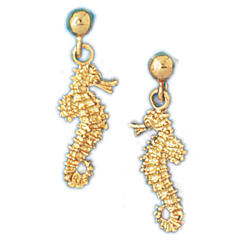 14k Yellow Gold Seahorse Stud Earrings