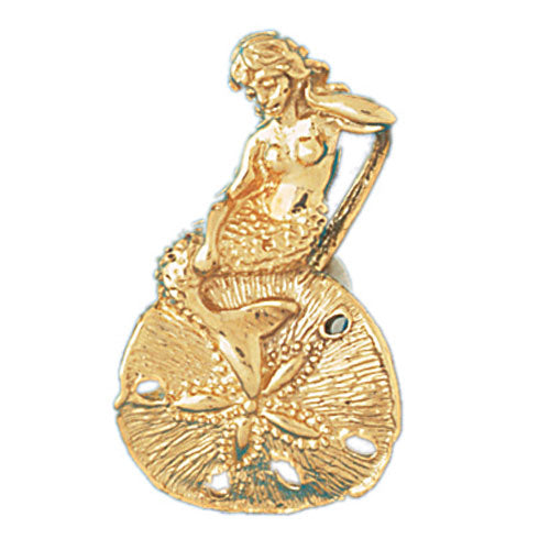 14k Yellow Gold 3-D Mermaid and Sand Dollar Charm