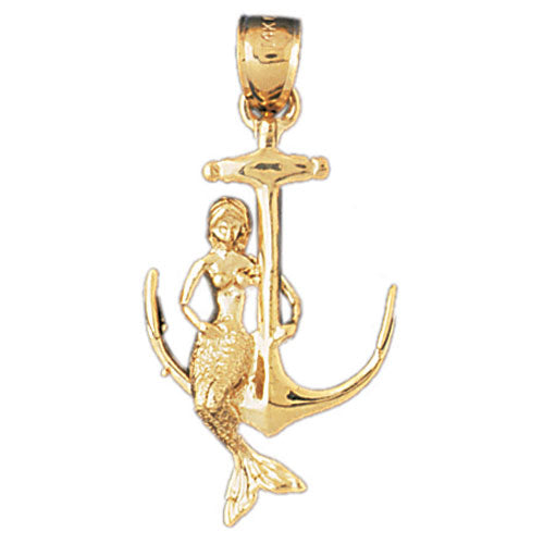 14k Yellow Gold Mermaid and Anchor Charm