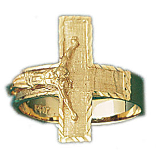 14k Yellow Gold Sideway Crucifix Ring