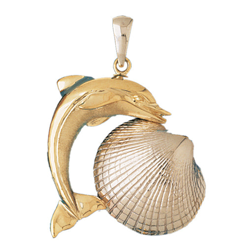 14k Gold Two Tone Shell with Dolphin Charm