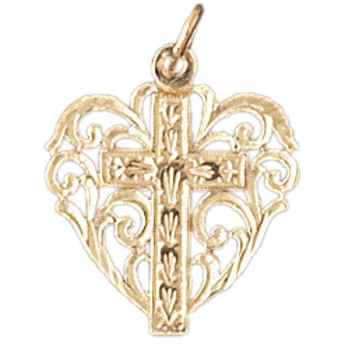 14k Yellow Gold Heart with Cross  Charm