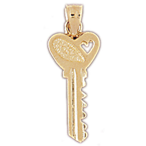 14k Yellow Gold Heart Key Charm