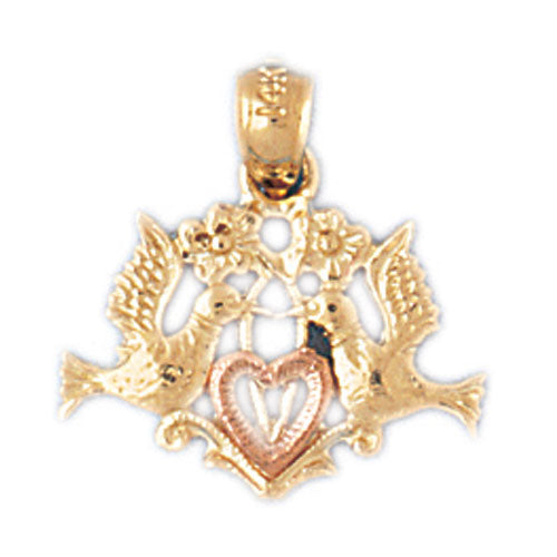 14k Gold Two Tone Doves Charm
