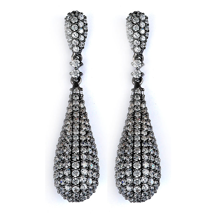 Sterling Silver Rhodium Plated and micro-pave CZ Teardrop Dangle Earrings