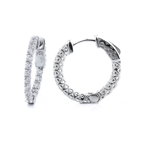 Sterling Silver Rhodium Plated and CZ Oval Hoop Earrings