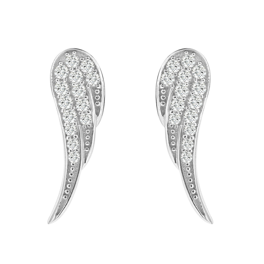 Sterling Silver Rhodium Plating and CZ Wings Stud Earrings