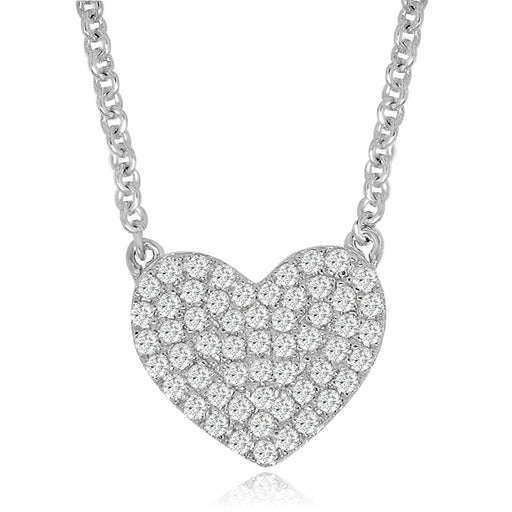 Sterling Silver Rhodium Plated with micro-pave CZ dainty Heart Necklace