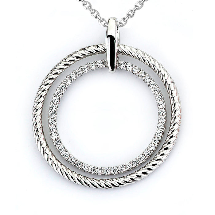 Sterling Silver Rhodium Plated and CZ Circular Rope Pendant