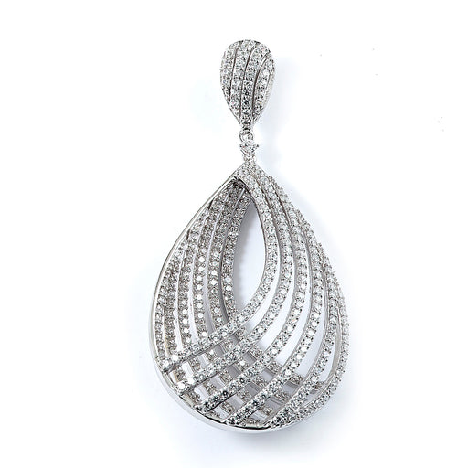 Sterling Silver Rhodium Plated and micro-pave CZ Pear Shape Pendant
