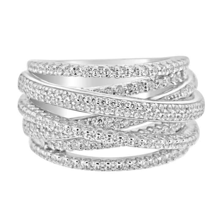Sterling Silver Rhodium Plated and 7 rows of CZ Ring