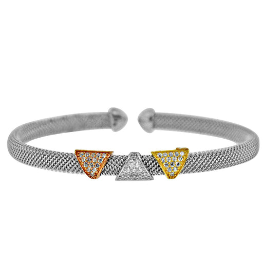 Three-Tone Sterling Silver and Triple Triange CZ Bangle