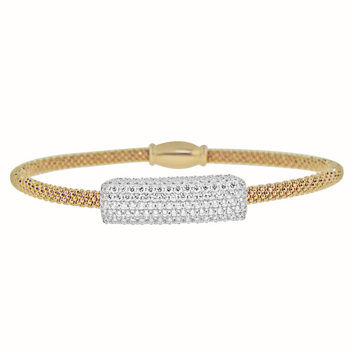 Sterling Silver Rhodium Plated Italian Mesh Bangle with CZ Bar