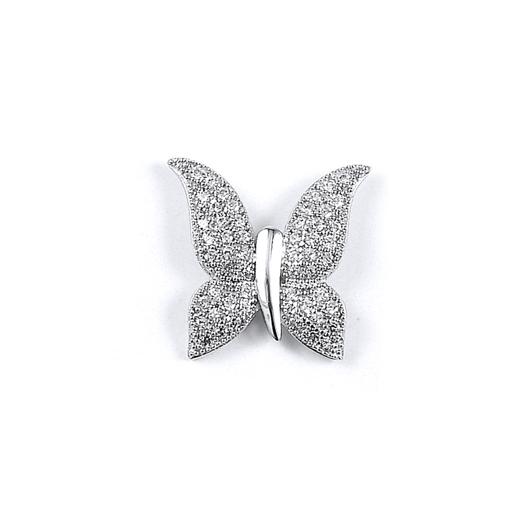 Sterling Silver Rhodium Plated and CZ Butterfly Pendant