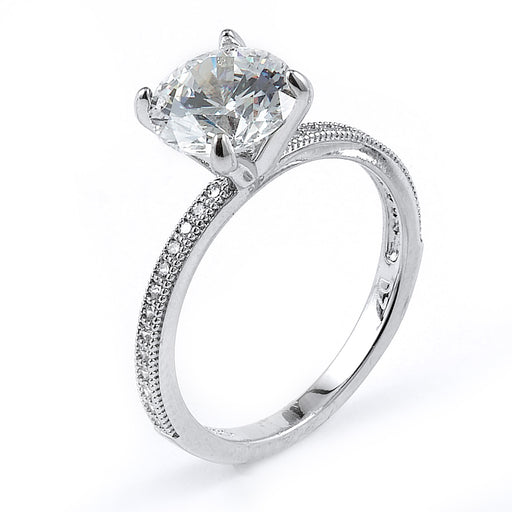 Sterling Silver Rhodium Plated and round CZ Engagement Ring