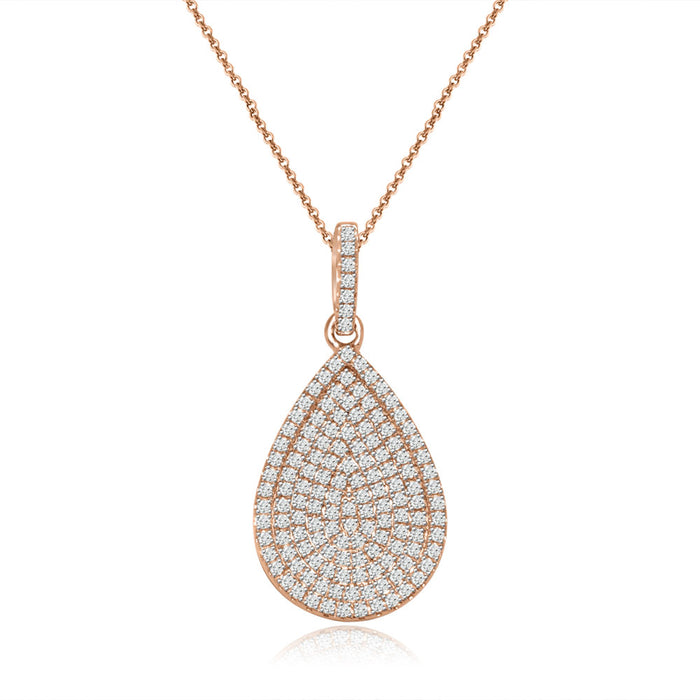 Sterling Silver Rhodium Plated and micro-pave CZ Pear shape Necklace