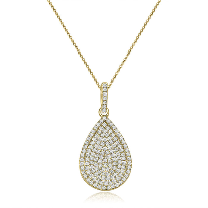 Sterling Silver Rhodium Plated and micro-pave CZ Pear shape Necklace