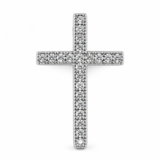 Sterling Silver Rhodium Plated and CZ Cross Pendant