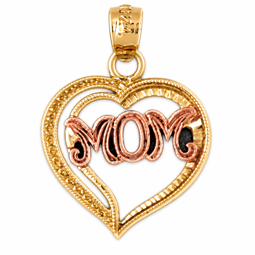 14k Gold Tri Color Heart with Mom Charm