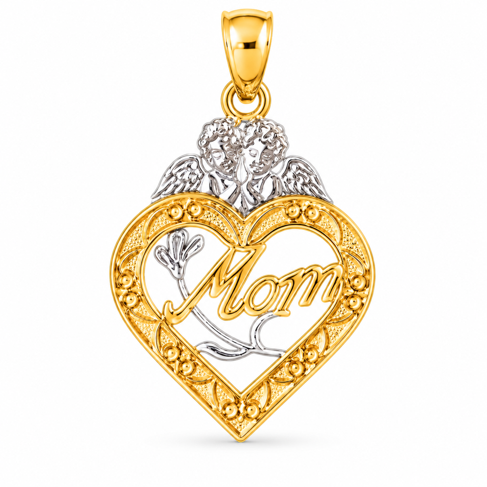 14k Gold Two tone Heart with Mom Charm