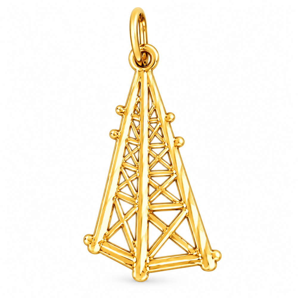 14k Yellow Gold Oil Well, Oil Rig Charm