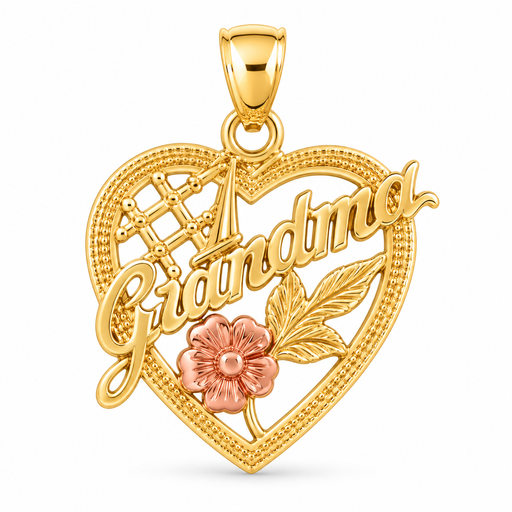 14k Gold Tri Color Heart with Mom Charm