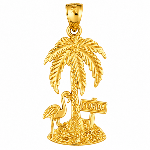 14k Yellow Gold Palm Tree with Flamingo Charm