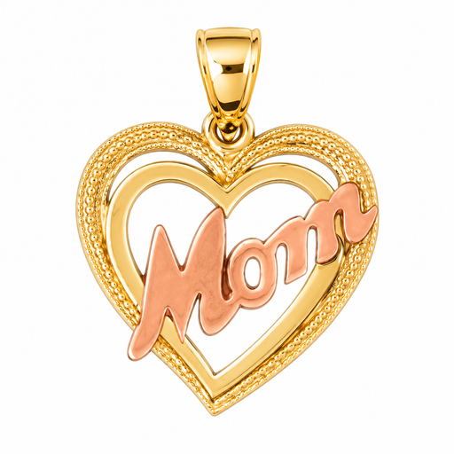 14k Gold Tri Color Heart with Mom Charm