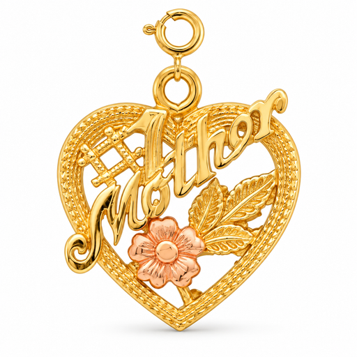 14k Gold Tri Color Heart with Mom Charm