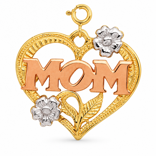14k Gold Tri Color Heart with Mom Charm
