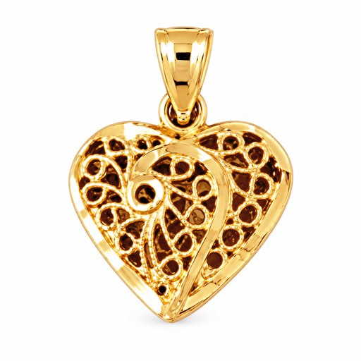 14k Yellow Gold 3-D Filigree Heart Charm