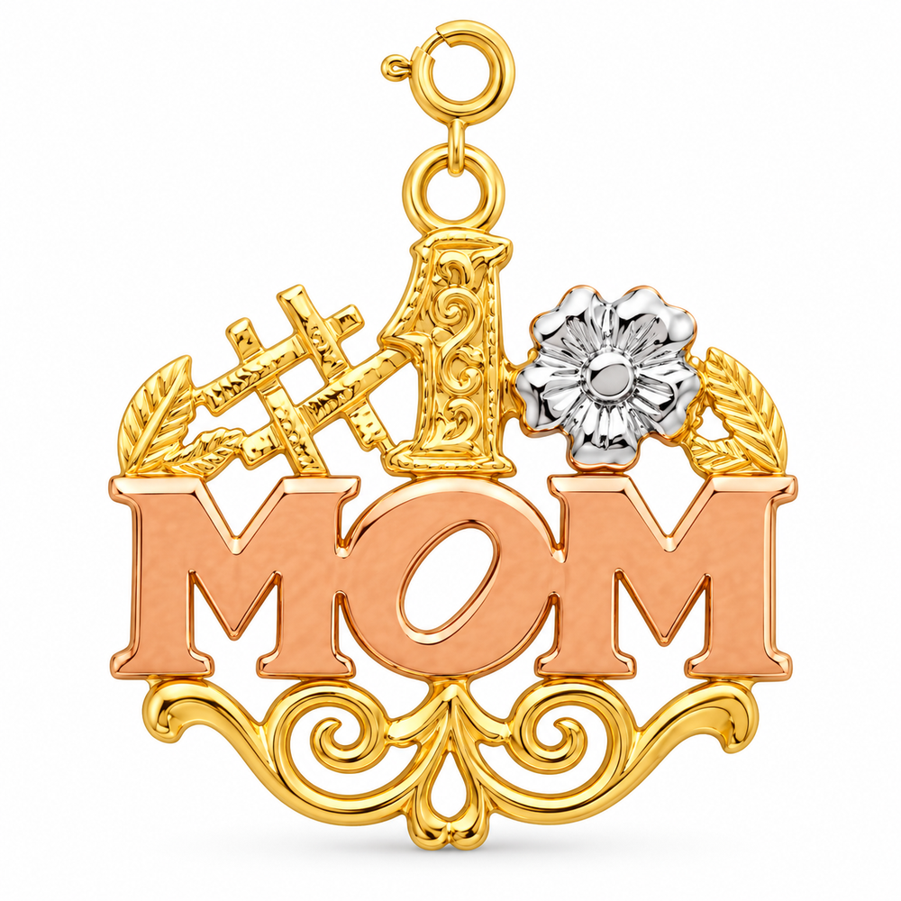 14k Gold Tri Color #1 Mom Charm