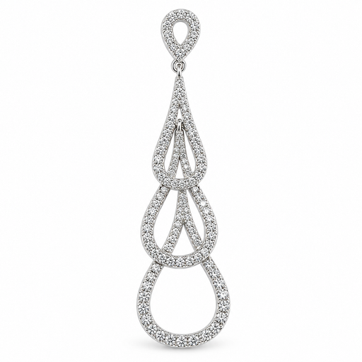 Sterling Silver Rhodium Plated and CZ Triple Teardrop Pendant