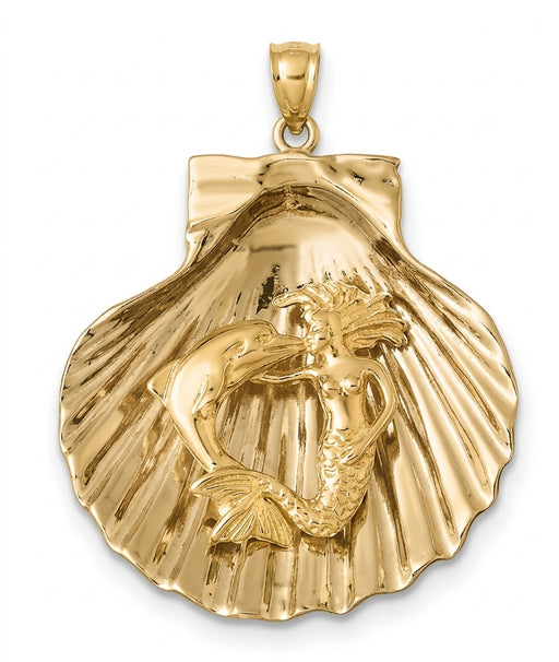 14k Yellow Gold Mermaid Seashell Charm