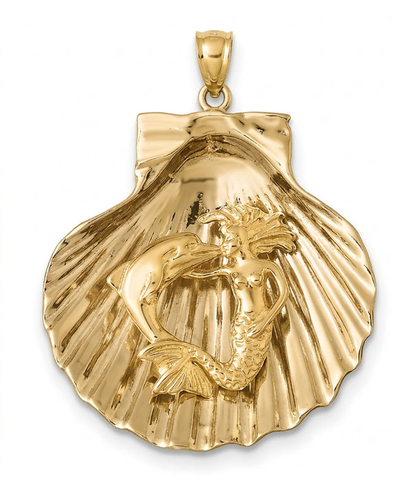 14k Yellow Gold Mermaid Seashell Charm