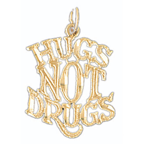 14k Yellow Gold Hugs not Drugs Charm