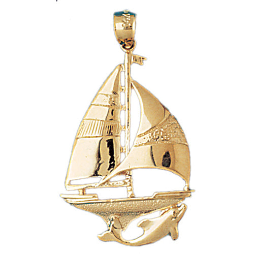 14k Yellow Gold Sailboat with Dolphin Charm