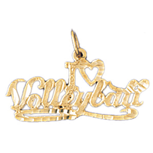 14k Yellow Gold I love volleyball Charm