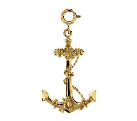 14k Yellow Gold Anchor with Rope 3-D Charm