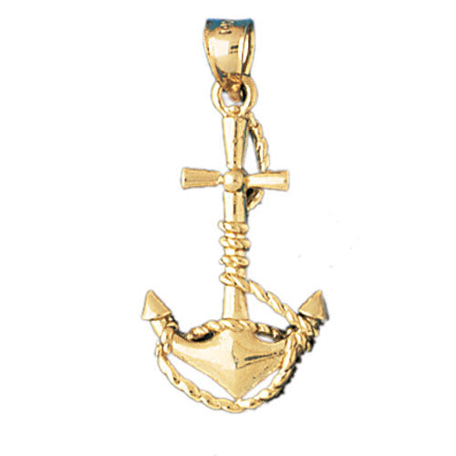 14k Yellow Gold Anchor with Rope 3-D Charm