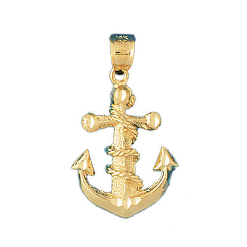14k Yellow Gold Anchor with Rope Charm