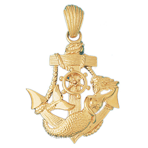 14k Yellow Gold Anchor Mermaid Charm
