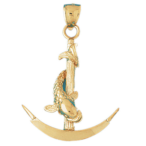 14k Yellow Gold Anchor with Fish 3-D Charm
