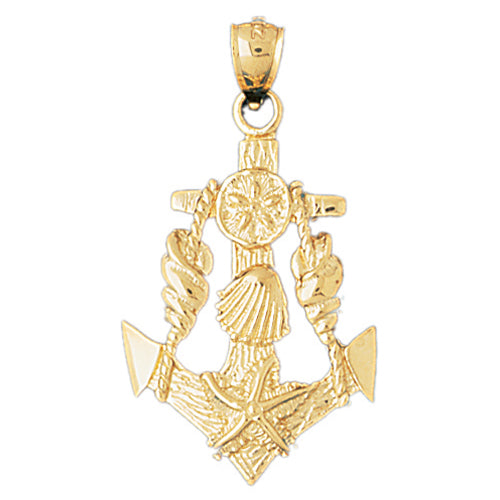 14k Yellow Gold Anchor with Shells Charm