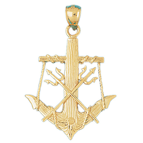 14k Yellow Gold Anchor with Posiedon's Trident 3-D Charm