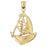 14k Yellow Gold Sailboat with Ships Wheel Charm