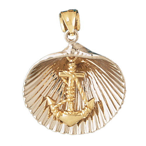 14k Gold Two Tone Shell with Anchor Charm