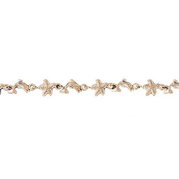 14k Yellow Gold Starfish and Dolphin Bracelet